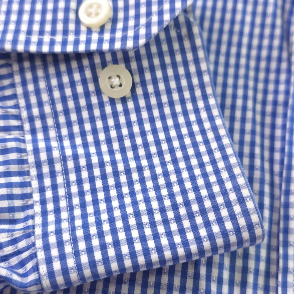 Scott Barber‎ Shirt XL Blue Check Long Sleeve Button Up Cotton Casual